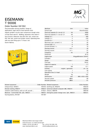Generatoare de curent pe benzină Eisemann T 9000 E