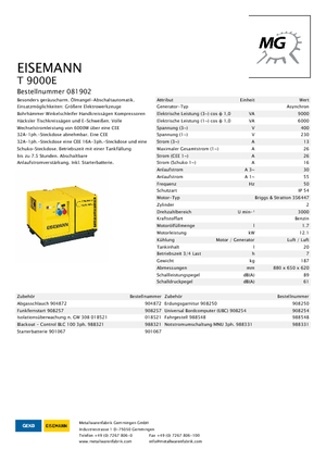 Generatoare de curent pe benzină Eisemann T 9000 E