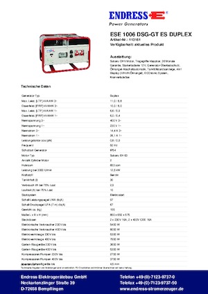 Generatoare de curent pe benzină Endress ESE 1006 DSG-GT ES Duplex