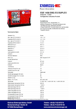Generatoare de curent pe benzină Endress ESE 1408 DBG ES Duplex Silent
