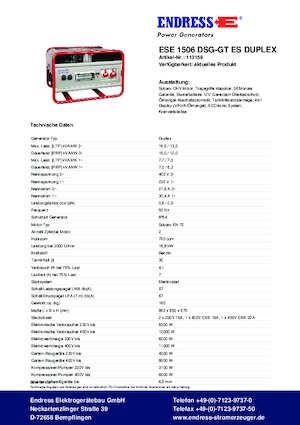 Generatoare de curent pe benzină Endress ESE 1506 DSG-GT ES Duplex