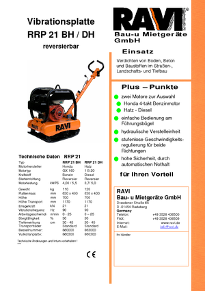 Plăci compactoare reversibile Ravi RRP 21 BH