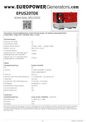 Generatoare de curent diesel Europower EPUS20TDE (LS)