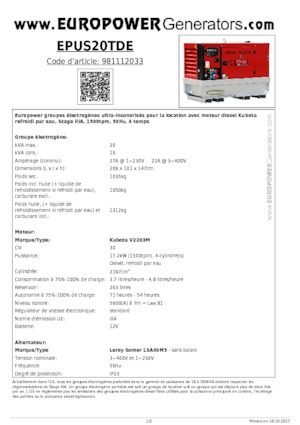 Generatoare de curent diesel Europower EPUS20TDE (LS)