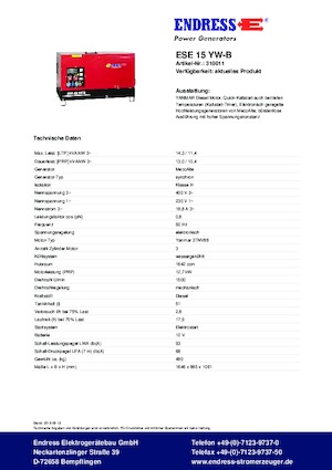 Generatoare de curent diesel Endress ESE 15 YW-B