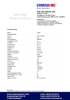 Generatoare de curent diesel Endress ESE 280 VW/AS