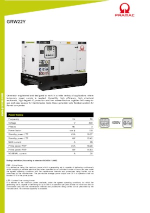 Generatoare de curent diesel PRAMAC Lifter GRW 22 Y