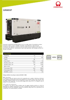 Generatoare de curent diesel PRAMAC Lifter GRW 95 P