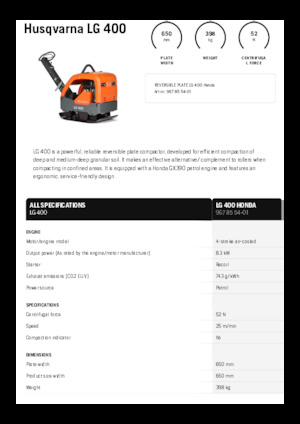 Plăci compactoare reversibile Husqvarna LG 400