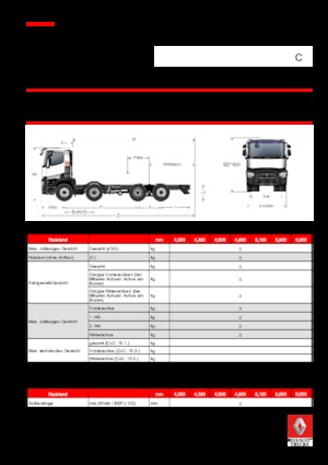 Șasiuri rigide Renault C 430 P8X2*6 E6 TAG 7.5T (11.5 + 7.5)