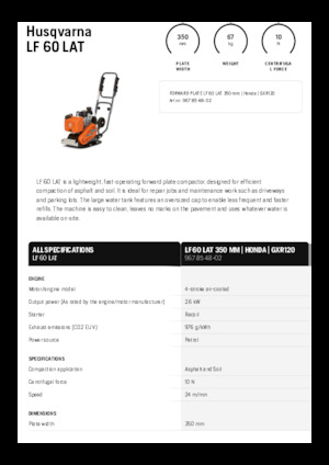 Plăci vibratoare cu o singură direcție Husqvarna LF 60 LAT