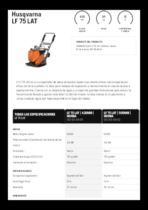 Plăci vibratoare cu o singură direcție Husqvarna LF 75 LAT
