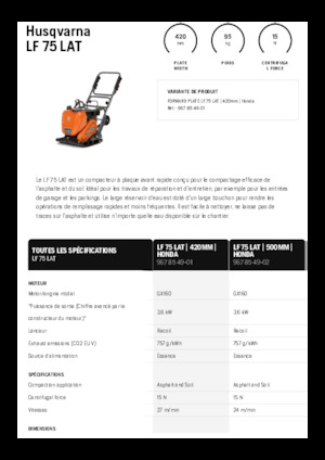 Plăci vibratoare cu o singură direcție Husqvarna LF 75 LAT