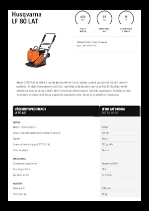 Plăci vibratoare cu o singură direcție Husqvarna LF 80 LAT