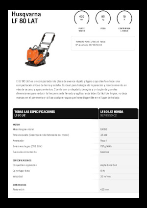 Plăci vibratoare cu o singură direcție Husqvarna LF 80 LAT