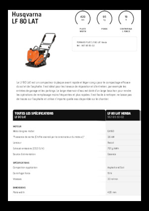 Plăci vibratoare cu o singură direcție Husqvarna LF 80 LAT