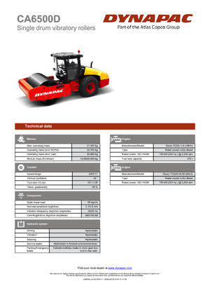 Cilindri compactori cu un singur tambur Dynapac CA 6500 D