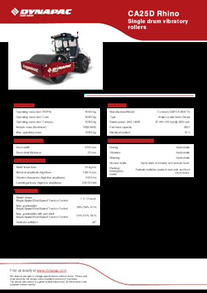 Cilindri compactori cu un singur tambur Dynapac CA25D Rhino