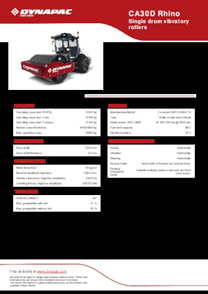 Cilindri compactori cu un singur tambur Dynapac CA30D Rhino
