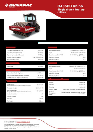 Cilindri compactori cu un singur tambur Dynapac CA35PD Rhino