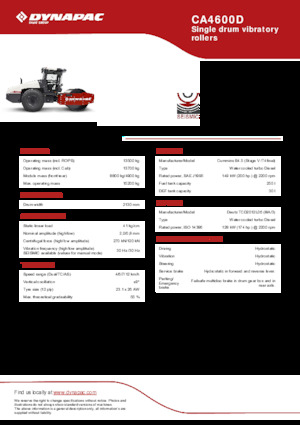 Cilindri compactori cu un singur tambur Dynapac CA4600D