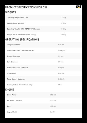 Cilindri compactori cu un singur tambur Caterpillar CS7