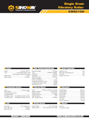 Cilindri compactori cu un singur tambur Sinoway SWR216H
