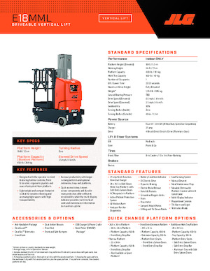 Nacele verticale cu un singur catarg JLG E18MML