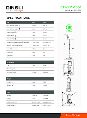 Nacele verticale cu un singur catarg Dingli GTWY11-1300
