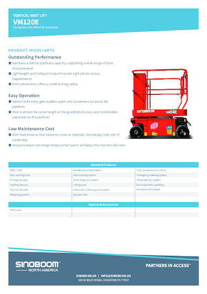 Nacele verticale cu un singur catarg Sinoboom VM120E