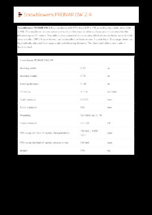 Tăietoare de zăpadă Pronar OW 2.4 M