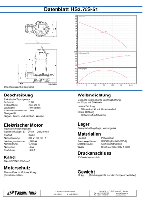 Pompe de canalizare Tsurumi-Pumpen HS3.75S