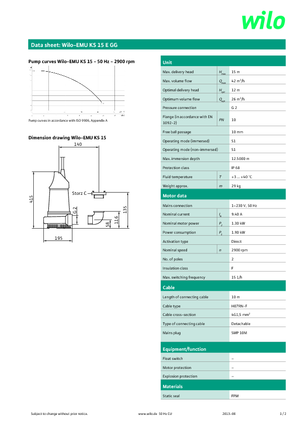 Pompe de canalizare WILO-EMU Pumpen KS 15E GG