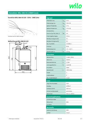 Pompe de canalizare WILO-EMU Pumpen KS 220 MH Ceram