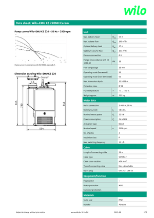 Pompe de canalizare WILO-EMU Pumpen KS 220 MH Ceram