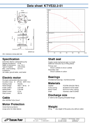 Pompe de canalizare Tsurumi-Pumpen KTZ22.2-51