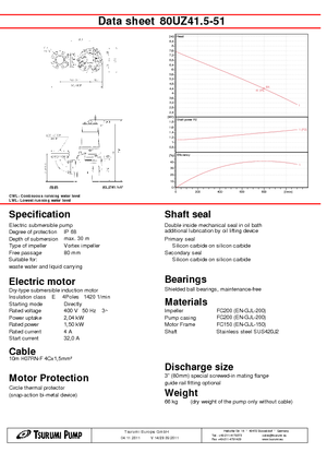 Pompe de apă uzată Tsurumi-Pumpen 80UZ41.5