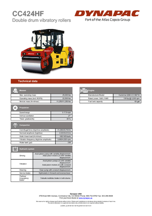Cilindri vibratori în tandem Dynapac CC 424 HF