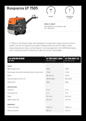 Cilindri vibratori în tandem Husqvarna LP 7505