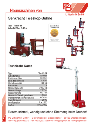 Nacele verticale cu un singur catarg PB Toplift 84
