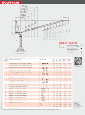 Macarale turn - braț mobil - rotire în partea superioară Wolffkran 1250 B