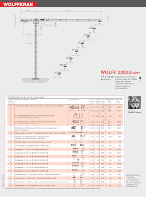 Macalare turn - deplasare cărucior pe braț - rotire în partea superioară Wolffkran 5020.8 clear