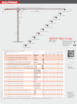 Macalare turn - deplasare cărucior pe braț - rotire în partea superioară Wolffkran 7032.12 clear