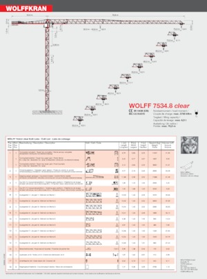 Macalare turn - deplasare cărucior pe braț - rotire în partea superioară Wolffkran 7534.8 clear