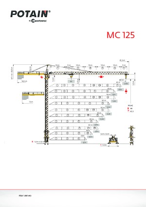Macalare turn - deplasare cărucior pe braț - rotire în partea superioară Potain MC 125