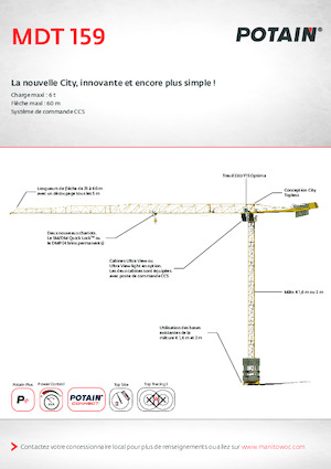 Macalare turn - deplasare cărucior pe braț - rotire în partea superioară Potain MDT 159