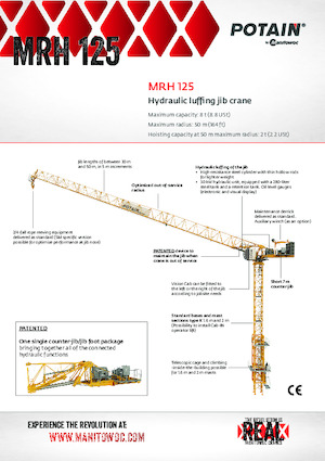 Macalare turn - deplasare cărucior pe braț - rotire în partea superioară Potain MRH 125