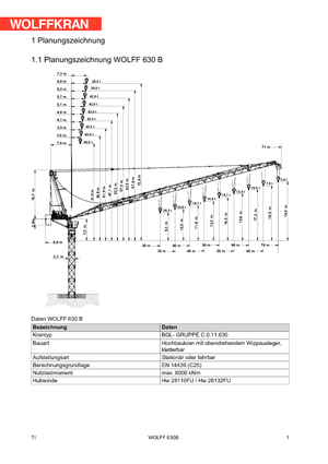 Macarale turn - braț mobil - rotire în partea superioară Wolffkran 630 B