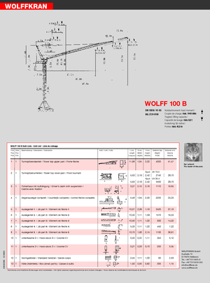 Macarale turn - braț mobil - rotire în partea superioară Wolffkran WK 100 B