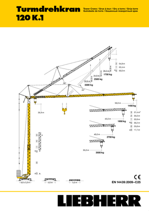 Macalare turn - deplasare cărucior pe braț - rotire în partea inferioară Liebherr 120 K.1 FU